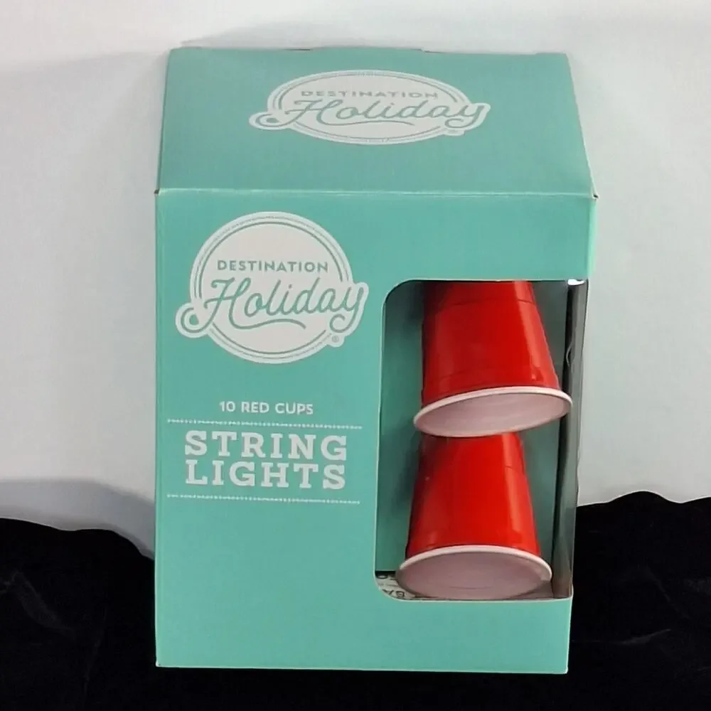 Red Cup String Lights 10-Light Indoor Outdoor Party Patio Tailgate BBQ New NIB